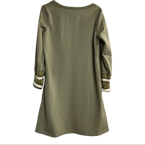 EASEL, olive green Women’s dress, Size Small long sleeves sweater cuffs pockets - Picture 3 of 9